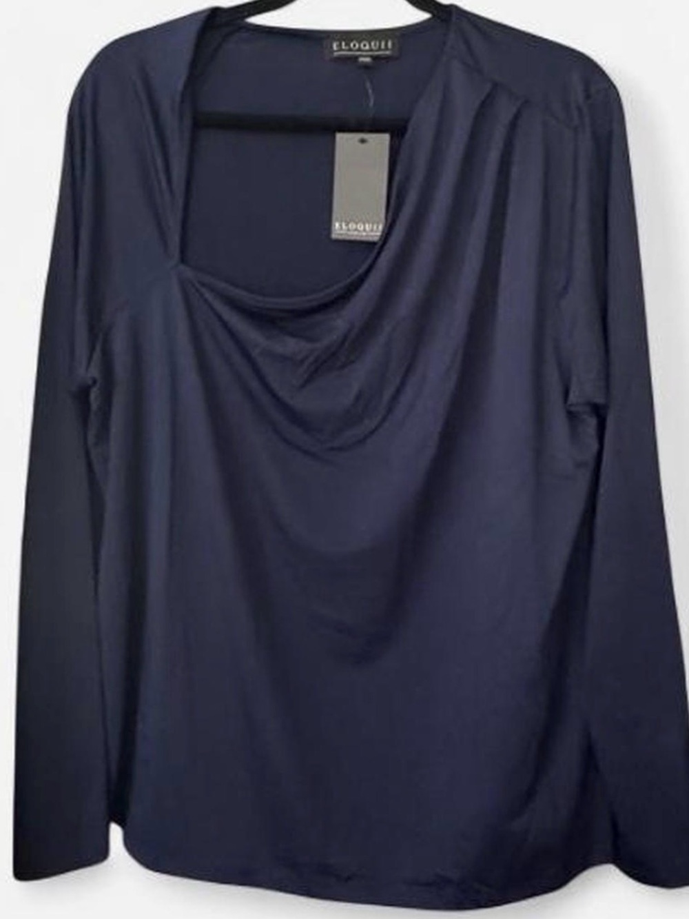 Eloquii Navy Draped Cowl Long Sleeve Top